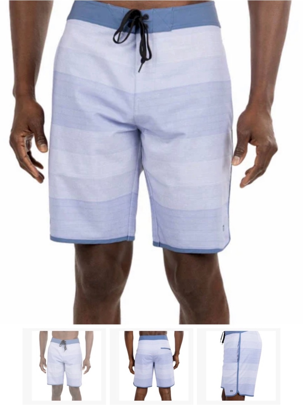 Travis Mathew men’s Light Blue Striped Swim Board Shorts Sz 40